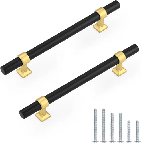 Miniatura 22 de Paquete de 5 pomos de gabinete negro mate, tiradores de gabinete de un solo agujero para cocina y baño, manija de barra en T de acero inoxidable