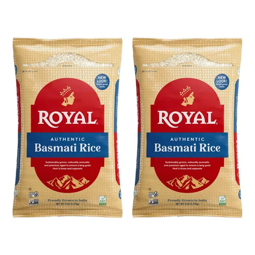 Royal - Arroz Basmati Blanco Auténtico Naturalmente Envejecido en Grano Largo Indio - 10 Libras (2 x 5 Libras Bolsa)