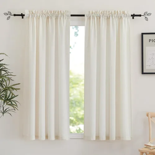 Miniatura 20 de RYB HOME - Cortinas de lino natural de 36 pulgadas de largo, juego de 2 paneles - Cortinas tejidas de lino suaves y transpirables, cortinas ligeras