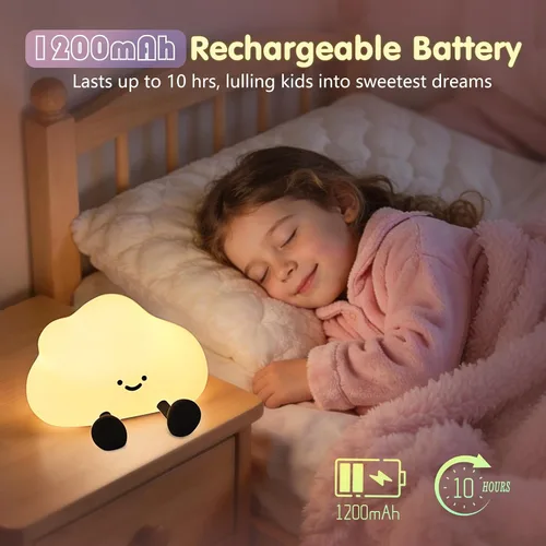 Miniatura 5 de YISUN Luz nocturna de nube, bonita luz nocturna de silicona para bebé pequeño, lámpara LED recargable para cuarto de bebé con temporizador, 3