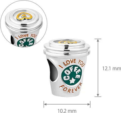 Miniatura 3 de Abalorio de taza de café para amantes del café, compatible con pulseras Pandora
