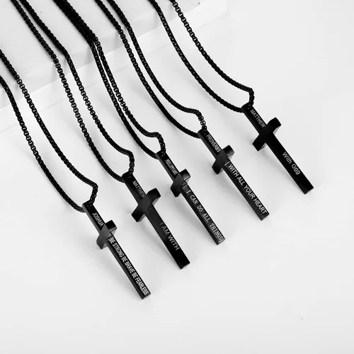 Miniatura 3 de ZRAY Collar de cruz para hombre inspirador versículo bíblico colgante de cruz de acero inoxidable cadena de cruz de 22 + 2 pulgadas, joyería