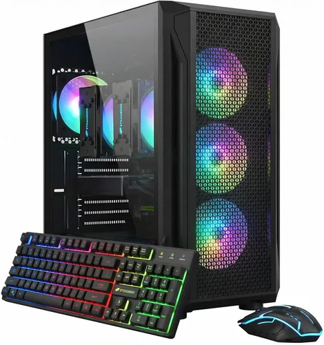 STGAubron PC para juegos de doble CPU, Intel i7 Xeon E5 dual hasta 3.7GHz, Radeon RX 580 8G, 16G DDR4, 512G SSD, WiFi 6, BT 5.0, ventilador RGB x 4,