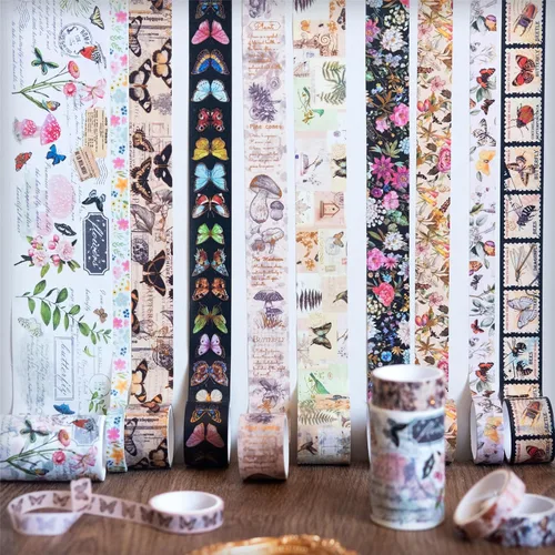 Miniatura 2 de Juego de 18 rollos de cinta washi con diseño de mariposa, de lámina dorada, para manualidades, manualidades, diarios, planificadores, álbumes