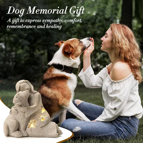Miniatura 2 de INLOMEM Regalo conmemorativo para perros, escultura de granito, resina esculpida a mano, regalo de condolencia de pérdida de mascotas con portavelas