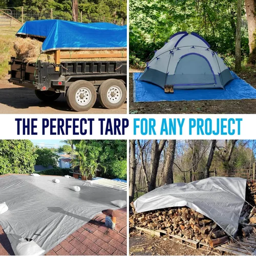 Miniatura 3 de Lona de plástico impermeable de 12 x 20 pies con ojales cada 18 pulgadas – 5 mil – Cubierta multiusos impermeable para lluvia, exteriores, jardín