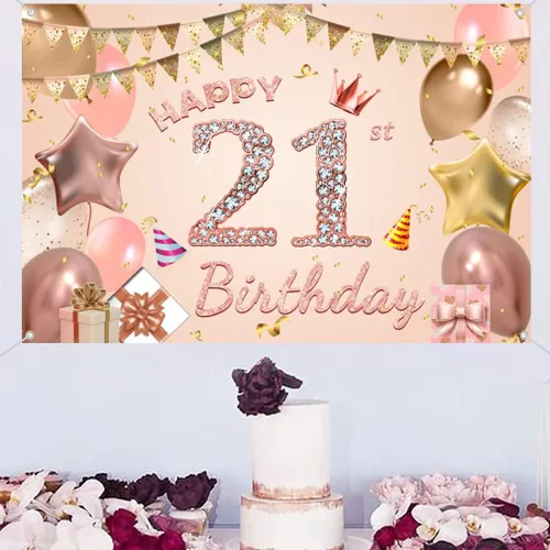 Miniatura 4 de Cartel de tela con texto en inglés «Happy 21st Birthday» para niñas y jóvenes de 21 años, cartel de tela para fiesta de cumpleaños de mujer joven