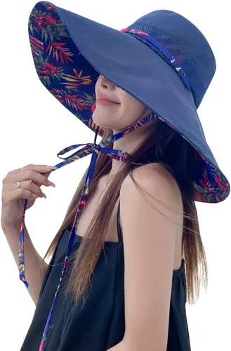 Miniatura 8 de Sombreros de sol de ala extra ancha de 6 pulgadas con protección UV UPF 50+ y correa para sombrero de playa para mujer