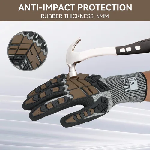 Miniatura 3 de Guantes de trabajo de seguridad, guantes de impacto para hombres y mujeres, resistentes a los cortes, antideslizantes, guantes de trabajo pesado