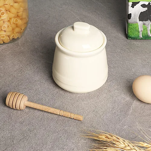 Miniatura 5 de LEETOYI Tarro de miel de porcelana con tapa y cuchara de miel, olla de miel de cerámica, 12 onzas (beige)