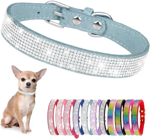 Miniatura 8 de Collar de Perro Pequeño, Collares de Perro con Diamantes de Imitación, Brillantes, Elegantes y con Detalles de Resplandecimiento para Razas XXS, XS