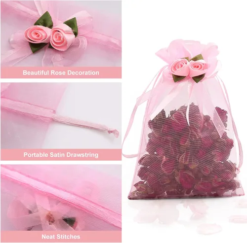 Miniatura 3 de SumDirect Bolsas de regalo de organza rosa – 50 bolsas de regalo de boda de 4 x 6 pulgadas, bolsas de joyería con cordón para fiestas, bodas