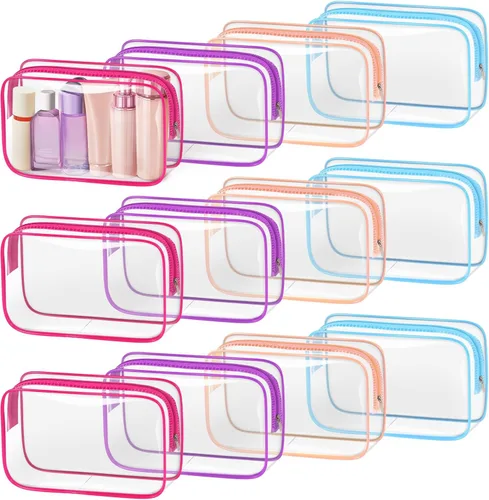 Miniatura 27 de TISRATOK 12 piezas Bolsa de maquillaje transparente para mujeres con cremallera, estuche de aseo aprobado por la TSA, bolsa de cosméticos a granel