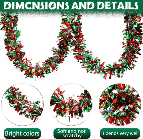 Miniatura 3 de Guirnalda de oropel de Navidad de 39.4 pies con torsión metálica brillante para colgar en el árbol de Navidad, suministros de fiesta, decoración