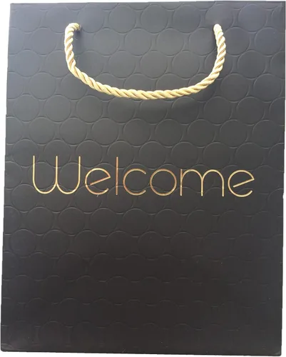 Miniatura 5 de MODEENI Bolsas de regalo de bienvenida negras de 8 x 10 pulgadas con asas doradas, paquete de 24 unidades, tamaño mediano de 8 x 5 x 10 pulgadas