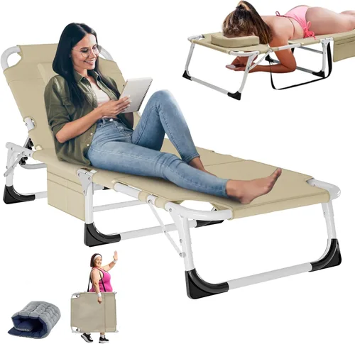 Miniatura 16 de LILYPELLE Sillón reclinable plegable para exteriores con colchón, 5 posiciones ajustables para patio, sillas reclinables, perfectas para exteriores