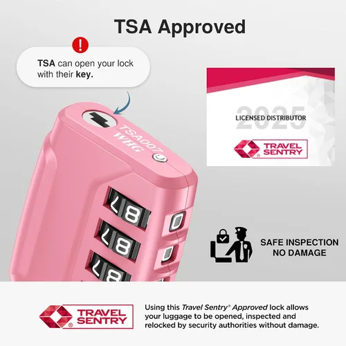 Miniatura 2 de Puroma Paquete de 2 cerraduras de equipaje aprobadas por la TSA, combinación de 4 dígitos, cerradura de código reiniciable con cuerpo de aleación