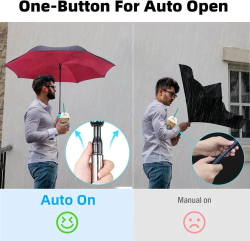 Miniatura 3 de LFLFWY Inverted Reverse Upside Down Umbrella - 49 inch AutoManual Open Large Double Canopy Design Windproof Stick Umbrellas rain Waterproof Golf