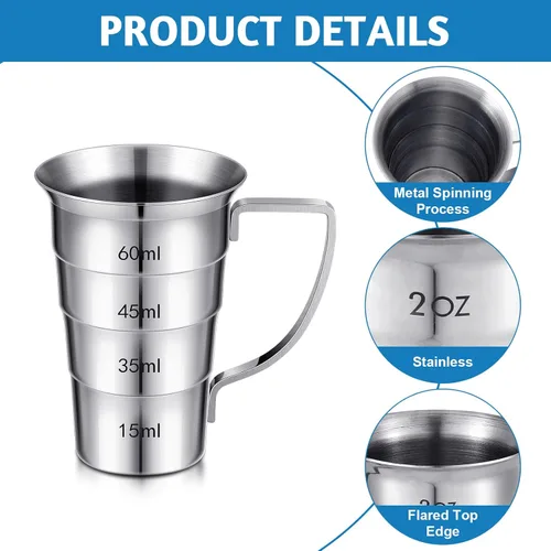 Miniatura 5 de Zeyune Jiggers escalonados de 2 onzas con mango de acero inoxidable para medir bebidas, herramienta de medición escalonada para camareros, bares
