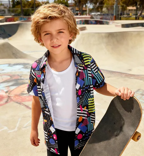 Miniatura 6 de Enlifety 2-10T Camisa hawaiana para niños y niñas, de manga corta, con botones, blusa casual de verano hawaiano