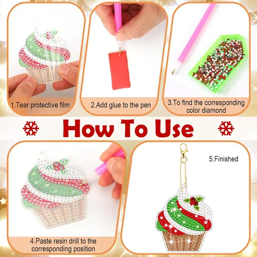 Miniatura 4 de 12 piezas de llavero de pintura de diamantes de Navidad 5D DIY Kit de pintura de diamante colgante de Navidad kits de arte de diamantes arte