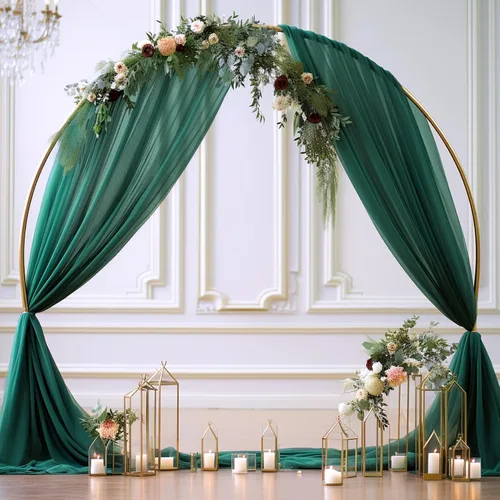Miniatura 7 de Tela drapeada para arco de boda de 28" x 19 pies, telón de fondo de tela de gasa transparente, 1 panel de cortinas verde esmeralda para decoración