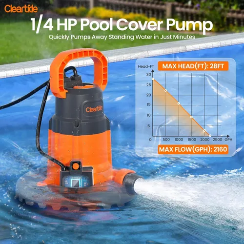 Miniatura 3 de Cleartide Bomba automática inteligente para cubierta de piscina de agua, bomba sumergible que elimina el agua de las piscinas de invierno