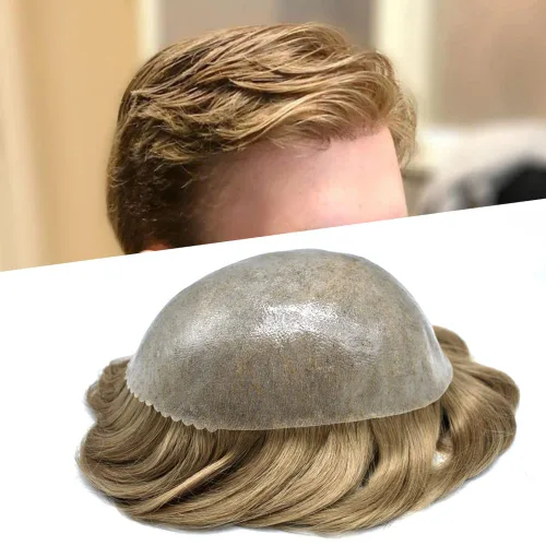 Sistema de cabello humano tipo tupé para hombre, tupé gris, piezas de cabello completo de poliéster para hombres, tupé de inyección de poliuretano