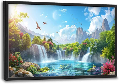 Miniatura 16 de Arte de pared grande de soldado para sala de estar, bandera patriótica de Estados Unidos, decoración en lienzo con marco militar, impresiones