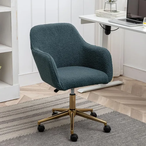 Miniatura 13 de Silla de escritorio giratoria peluda, silla de oficina tapizada de tela de peluche blanca, silla de tocador con ruedas ajustable en altura