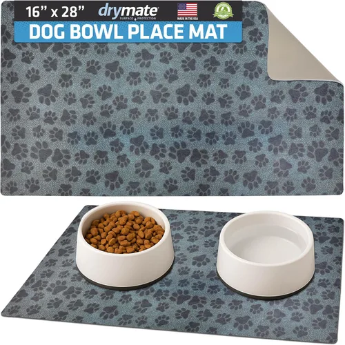 Miniatura 24 de Drymate Mantel individual con tazón para mascotas, tapete de alimentación para perros y gatos, tela absorbente, respaldo impermeable, Madera