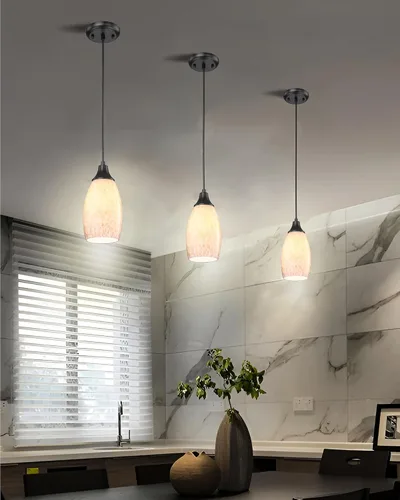 Miniatura 5 de karyfine Luces colgantes de vidrio de leche para isla de cocina, mini colgante de cristal, lámpara de cristal con cable ajustable negro para cocina