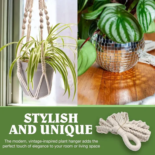 Miniatura 4 de Colgador de macramé para plantas con cuerda corta (sin borla) – 23 pulgadas – Cordón de macramé de algodón para macetas de decoración bohemia