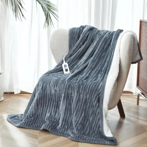 Miniatura 10 de Manta térmica de sherpa de doble cara, manta eléctrica de calefacción suave para cama, sistema de seguridad automático, 6 niveles de calefacción y 4