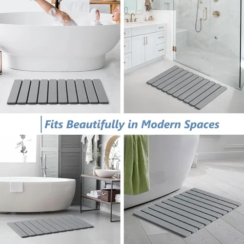 Miniatura 5 de AWW Tapete de baño plegable de piedra, de secado rápido, tierra de diatomeas con tapete antideslizante, súper absorbente, fácil de limpiar, compacto