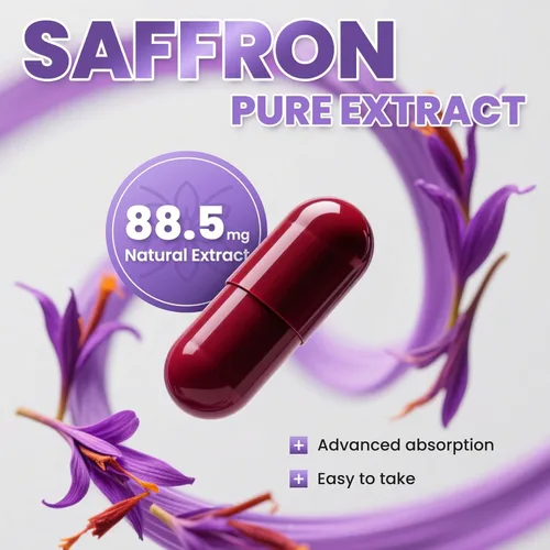 Miniatura 3 de Cápsulas de suplemento de azafrán – 88.5 mg de extracto de azafrán puro para el equilibrio del estado de ánimo, estado de ánimo elevado, visión
