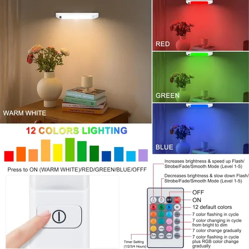 Miniatura 2 de BIGMONAT Luz LED para Debajo del Gabinete, Luces de Barra LED RGB de Cambio de Colores Operadas con Batería con Control Remoto, Luces LED Multicolor