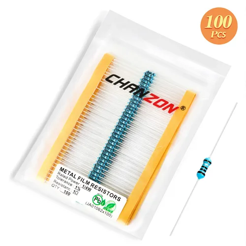Miniatura 3 de Chanzon 100 piezas 1 Ω ohm Resistencia 1/4 W (0.25 W) Resistencia fija de película metálica 0.01 ±1% Tolerancia 1R MF Resistencias de agujero