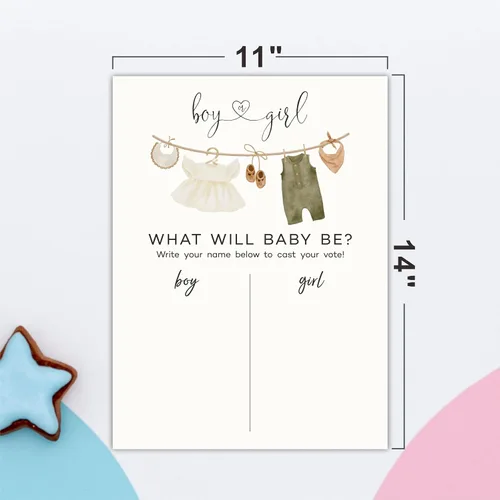 Miniatura 2 de Señal de voto de revelación de género de 11 x 15 pulgadas, tema de ropa de bebé, juego para fiesta de baby shower, letrero de "What will be