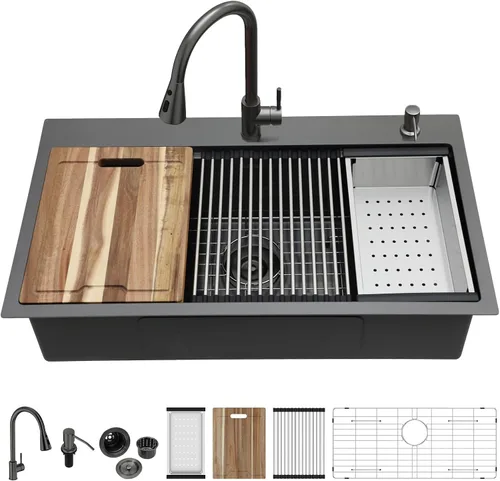 Miniatura 38 de Kichae Fregadero de Cocina de 21x20 Pulgadas, Fregadero de Barra Pequeño, Fregadero de Acero Inoxidable, Montaje Superior, Montaje Inferior