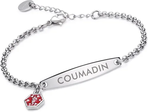 Miniatura 102 de LinnaLove - Pulsera de identificación de alerta médica con cadena Rolo simple pregrabada para mujer