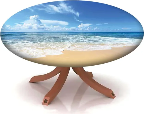 Miniatura 7 de Mantel con patrón de playa, borde elástico, impermeable, lavable, para uso en interiores y exteriores, patio, turquesa aguamarina, para mesas
