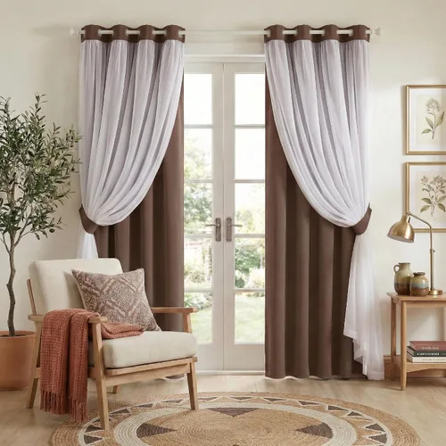 Miniatura 22 de PONY DANCE Cortinas Opacas con Superposición de Gasa, Cortinas de Doble Capa con Aislamiento Térmico Mix & Match para Oscurecer Habitaciones