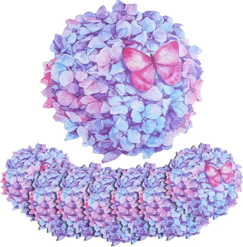 Glenmal 100 manteles individuales de hortensias moradas florales desechables, manteles individuales de papel de flores de verano, manteles