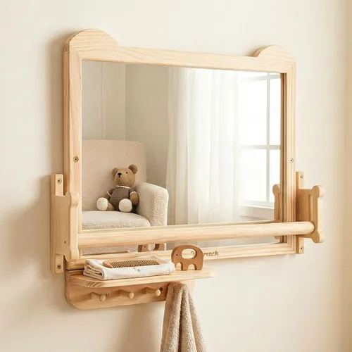 Wisreach Montessori - Espejo para bebé con barra de dominadas ajustable y estante, acrílico inastillable, montado en la pared para el tiempo boca
