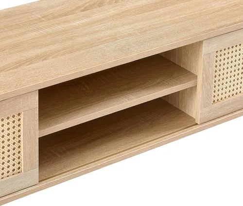 Miniatura 6 de Soporte de TV de ratán natural para TV de 60 pulgadas, centro de entretenimiento bohemio con almacenamiento, soporte de TV moderno de mediados