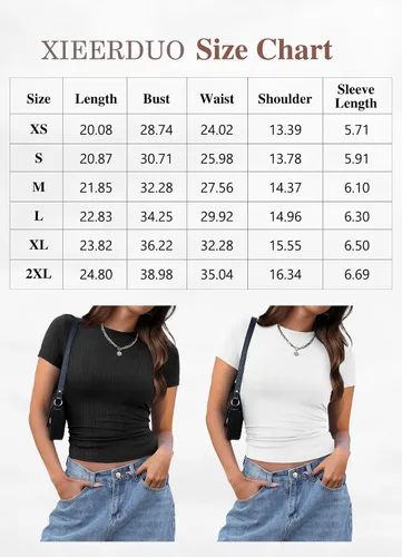 Miniatura 6 de XIEERDUO Camisetas de manga corta para mujer, cuello redondo, ajustadas, ropa Y2K 2024 para primavera y verano, camisetas básicas para salir