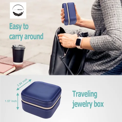 Miniatura 3 de BareTulip Viaje-Joyería-Joyería-Pequeña Joyería-Portátil-Joyero Mini-Joyero Viaje Joyería-Organizador Cuero Viaje-Estuche Azul