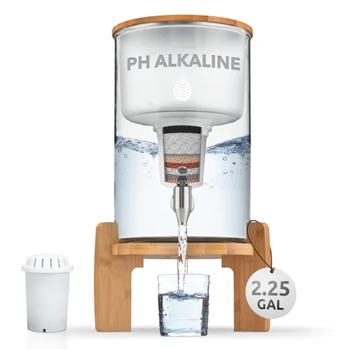 Invigorated Water Sistema de filtro de dispensador de agua alcalina de vidrio pH Recharge, jarra purificadora de encimera para el hogar y la oficina