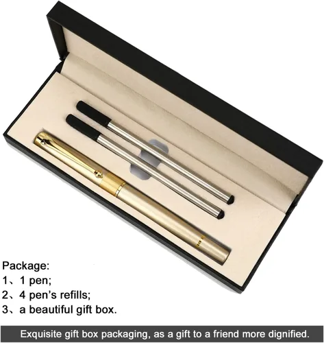 Miniatura 8 de YIVONKA - Bolígrafo de bola recarga negra, lujoso bolígrafo de línea de 0.5mm, el mejor set de regalo de bolígrafo para hombres y mujeres Dorado